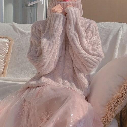 2021 Women Sweater Pullover Female Knitting Overszie Long Sleeve Loose Elegant Knitted Thick Outerwear Womens Winter Sweaters