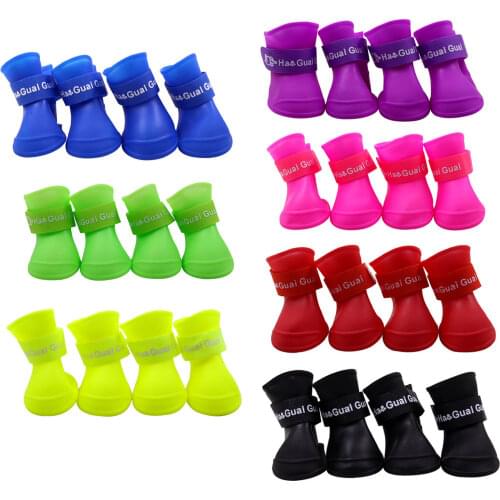 4pcs Waterproof Pet Shoes Non-slip Dirty-proof Dog Rain Boots Dog Puppy Rubber Boots Candy Color Puppy Shoes Pet Product 2021new