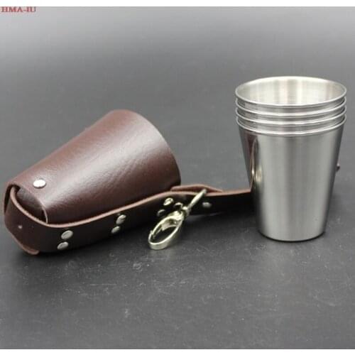 5pcs/set 70ml Stainless Steel Wine Glasses Portable Beer Key Chain Outdoor Portable Cup Set