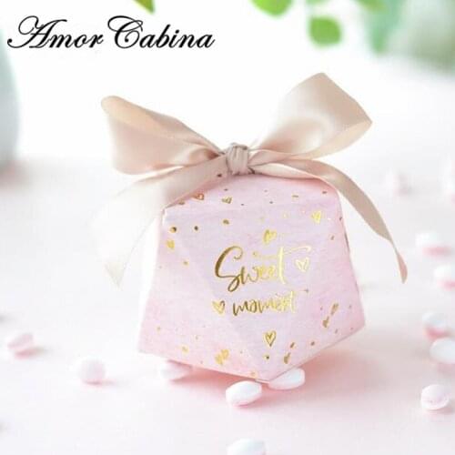 50pcs European diamond shape pink candy box romantic wedding favor chocolate box baby shower party supplies gift box