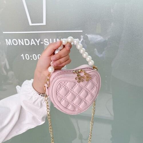 Kids Purses and Handbags Mini Crossbody 2021 Cute Little Girl Heart Pures and Bags Baby Girls Pearl Hand Bags Tote