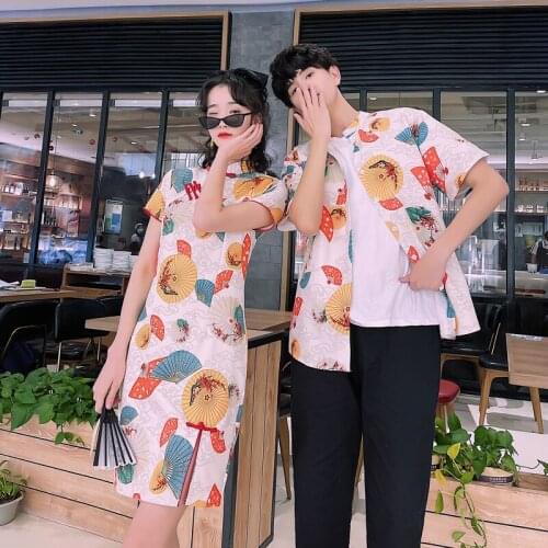 Design love couple summer dress men and women wear Chinese style young style cheongsam couples clothes couples clothing