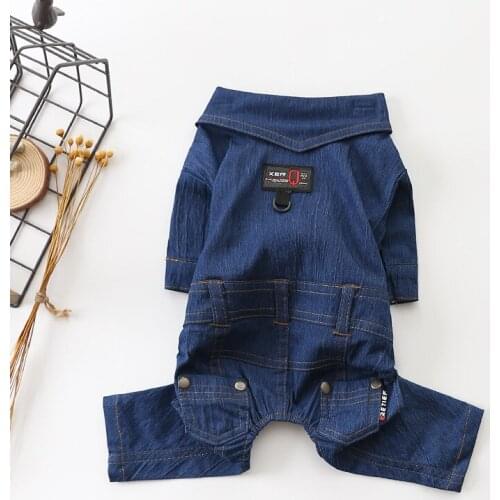 Pet Dog Jeans Hooded denim Clothing Jumpsuit Overalls Dog Clothes Thickening Four Legs Pet Jacket Coat