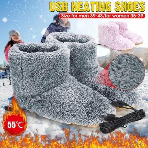 Men Women Home Power Saving USB Charger Soft Sole Interface Hiding Foot Warmer Heating Shoes Gift Plush Winter Boot Design