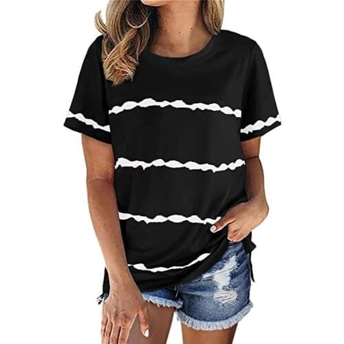 O Neck Tshirt Womens Summer Casual Oversize Shirt Tops Loose Female Tee Tie-dye Printed Striped Short Sleeve Clothes