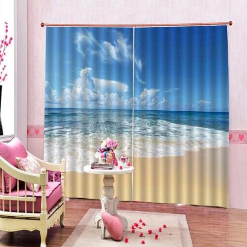 Customizable any size Sunshine Beach Sea Wave Curtain Large Window Digital Print For Living room Bedroom Blackout Drapes Sets