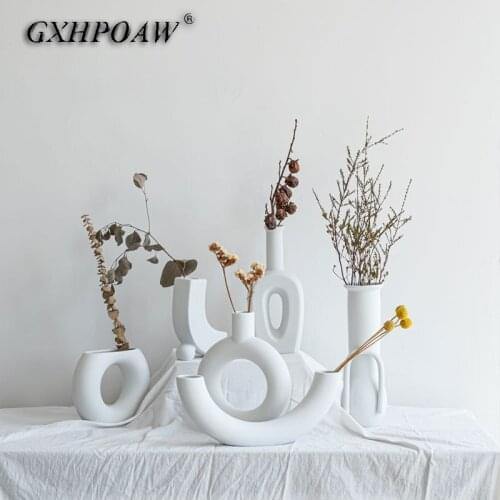 GXHPOAW Bisque-fired Simple Shaped Hand Made Ceramic Vase Dried Flowers Flower Arrangement Living Room Decoration Home Decor