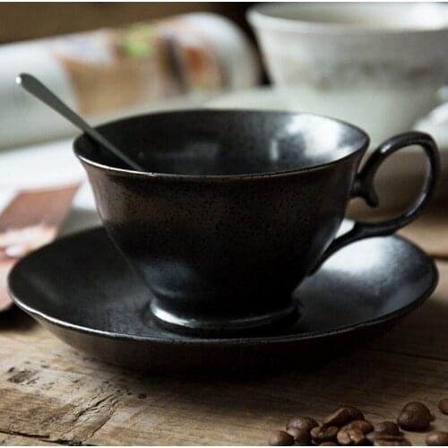 Retro Hnd-pushed Coffee Cup With Saurcer Vintage Stoneware Household Latte Coffee Mug Ceramic Teacup Water Tableware