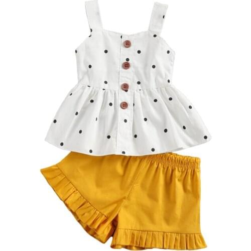 0-24M Newborn Baby Girls Clothes Sets Polka Dot Sleeveless Single Breasted Tops Shorts