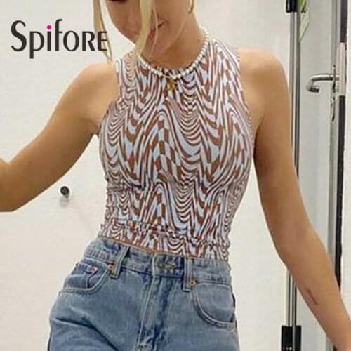 Spifore Y2K Crop Tops Paisley Print Sleeveless Streetwear Sexy Club Outfits 2021 Off Shoulder O Neck Summer Tank Top