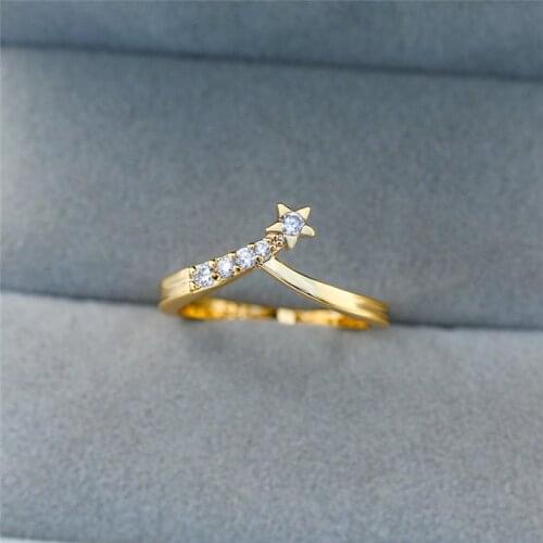 Minimalist Female White Round Zircon Ring Cute Yellow Gold Color Engagement Ring Bridal Star Thin Wedding Rings For Women