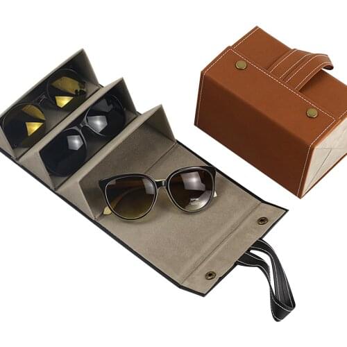 Fashion Multiple Sunglasses Organizer Portable Leather Folding Eyeglasses Storage Display Case for Travel Home