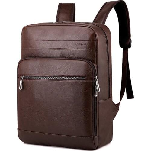 Fashion Mans Backpack Korea Style Solid Color School Bags For Boys Large-capacity Pu Leather Waterproof Laptop Backpacks 2021