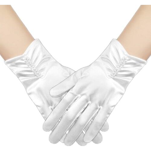 Soft Women Short Satin Dress Gloves Wrist Length Flexible Classic Colors for Prom Evening Party Costume Cosplay AXYD