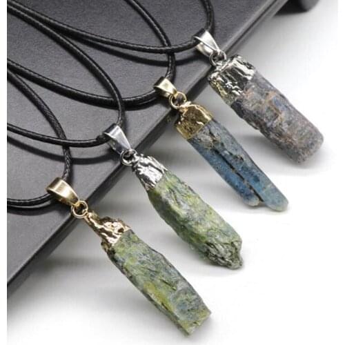 Irregular Natural Blue Green Raw Kynatite Stone Pendant Necklace For Women Men Jewelry Necklace