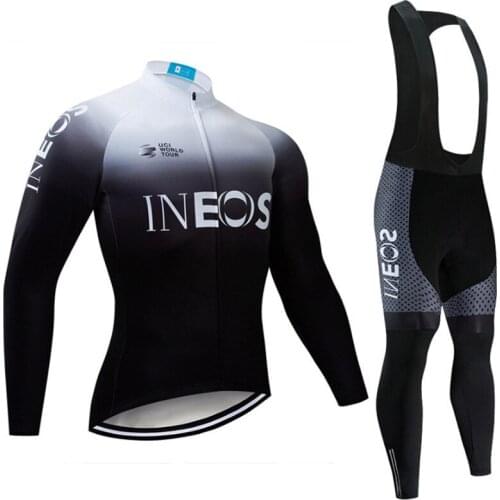 Long Sleeve Cycling Clothing Spring Autumn Man Cycling Outfits with Thermal Fleece Lining Rapha Jersey & Padded Bib Pants