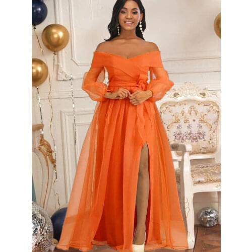Sexy Spring Summer Birthday Dress Women Maxi Party Classy Outfits Off Shoulder See Through Long Sleeve Tulle Patchwork Dresses
