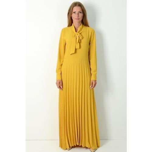 Pinkmark Women Yellow Dress LONG SIK GUZEL BRIGHT MUSLIM TESETTUR DUBAI ARAB ABAYA MUSLIM WOMEN CLOTHING DRESS