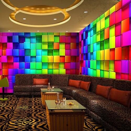 Custom 3D Stereoscopic Colorful Cube Plaid Murals Wallpaper Modern KTV Room Bar TV Sofa Background Wall Mural Wallpaper Roll