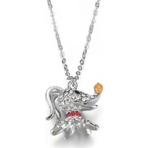 Christmas Zero Dog Necklace Crystals Silver Plated Pendant Women Girls Jack Ghost Skull Halloween Gift Gothic Jewelry Wholesale