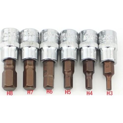 6Pcs Allen Key Hex Bit Socket Screwdriver H3 H4 H5 H6 H7 H8 Chrome Vanadium Steel 1/4" Drive Socket Bit Auto Repair Tool