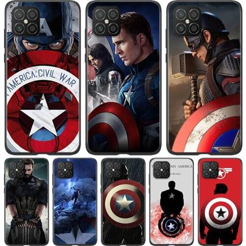 Silicone Cover Marvel Captain America For Huawei Nova 8 7i 6 5T 5i 5Z 4E 3i 3e 2i SE PRO Lite 4G 5G Black Phone Case