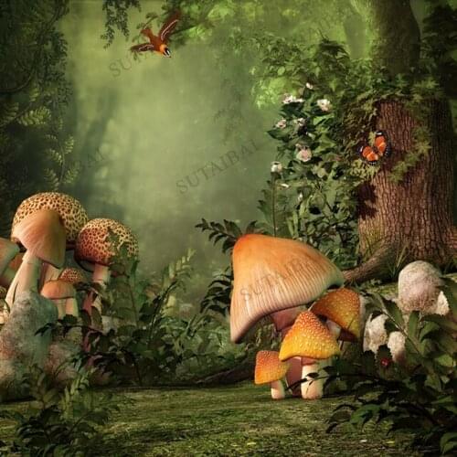 Fairytale Wonderland Forest Tree Mushroom Photography Backgrounds Customized Baby Child Photographic Backdrops for Photo Studio