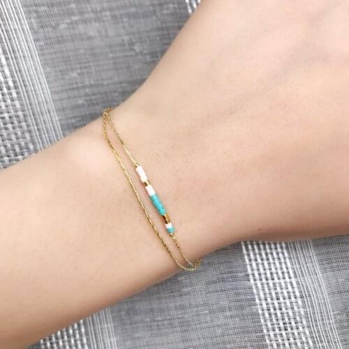 Miyuki Bracelets Women Thin 2-layer Delica MultiColor Beads Crystal Bracelet Adjustable Gold Link Chain Jewelry Gift