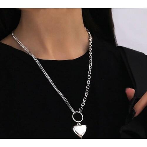 Trendy Women Jewelry Necklace Chain Cute Heart Lock Necklace Gold Silver Color Choker Necklace Pendant On Neck Accessories