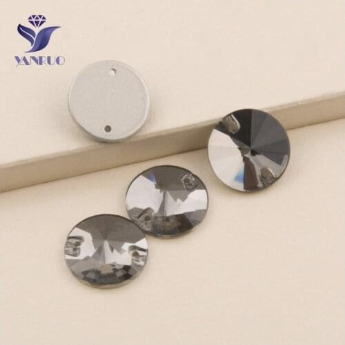 YANRUO 3200 All Sizes Black Diamond Flatback Crystal Buttons Rivoli Sew On Strass Rhinestone For Shoes