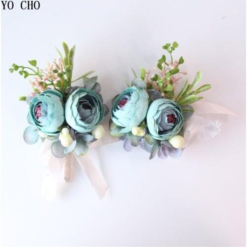 YO CHO Unique European Style Silk Rose Wrist Flower Artificial Berries Wedding Bridal Corsage Wedding Holiday Party Accessories