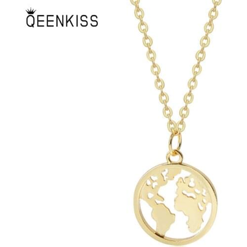 QUEENKISS NC648 Fion Jewelry Wholesale Fashion Lady Girl Birthday Wedding Simple Round 18KT Gold White Gold Pendant Necklace
