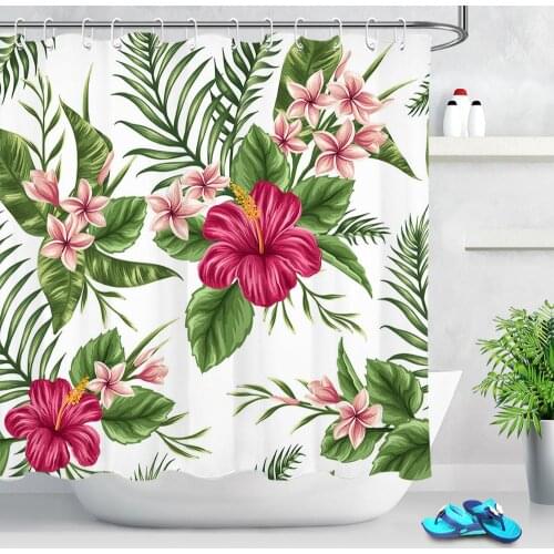 Flowers Leaves Shower Curtains Fabric Durable Tropical Plant Leaf Floral Blossom Bath Curtain For Bathroom Decor 180x180cm