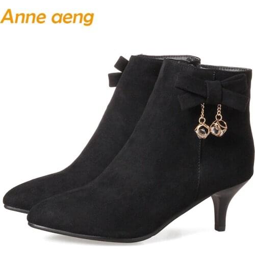 2019 new Autumn winter women ankle boots high thin heels pointed toe ladies snow boots black winter women shoes plus size 33-45