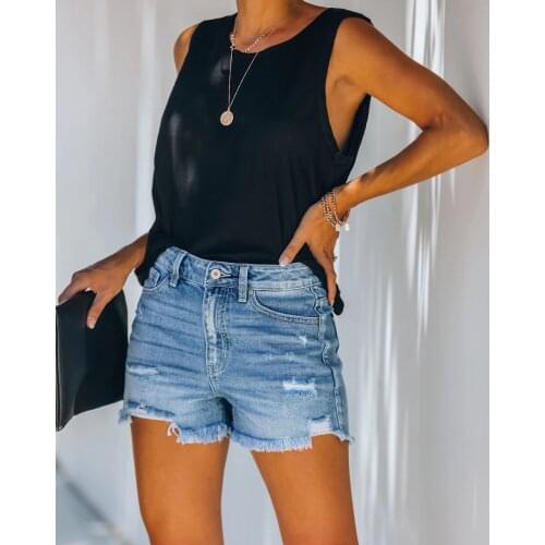 Woman Hole Raising High Waist Denim Shorts Female 2021 Summer Casual Distressed Solid Wide Leg Jean Shorts Ladies Short Pants