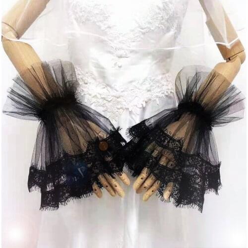 Sexy Floral Lace Short Gloves Ruffled Sheer Tulle Women Bridal Wedding Gloves Party Fancy Costumes Fake Female Sleeves ST316
