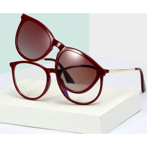 2021 Women Magnetic Clip Anti Blue Light Glasses Frame Fashion Polarized Sunglasses Lady Optical Eyeglasses Driving Shades