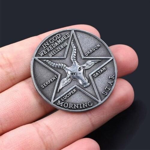 Hot Movie Lucifer Collect Coin Cosplay Costumes Accessories Satanic Pentecost Badge Golden Silver Fancy Gift