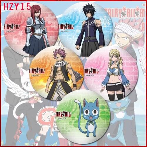ZXFJXR 58MM Fairy Tail Lucy Heartfilia Dragneel Erza Cool Animation Badge Pins Broochs Icons Backpack
