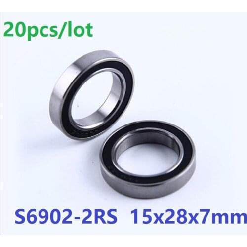 20pcs/lot ABEC-5 S6902-2RS S6902RS S6902 2RS RS Stainless Steel ball bearing 15x28x7 mm Deep Groove Ball Bearing 15*28*7 mm