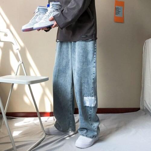 2020 Mens Loose Washed Cloth Casual Pants Classic Style Cargo Pocket Jeans Biker Denim Baggy Homme Blue Color Trousers S-2XL