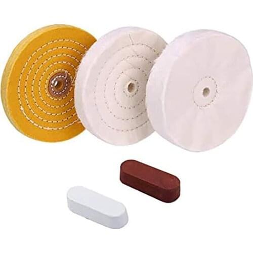 5Pcs Buffing Polishing Wheels for Bench Grinder with Polishing Compounds Kit, White and Yellow