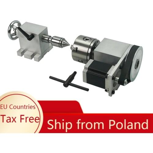 65MM Center Height 4th Axis 80MM 3 Jaw Chuck CNC Tailstock Rotary A Axis