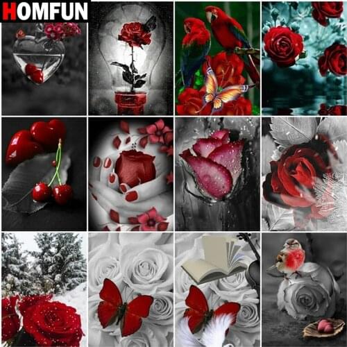 HOMFUN Diamond Embroidery DIY Diamond Painting Cross Stitch Kit "Rose flower landscape" 5D Needlework Diamond Home Decoration