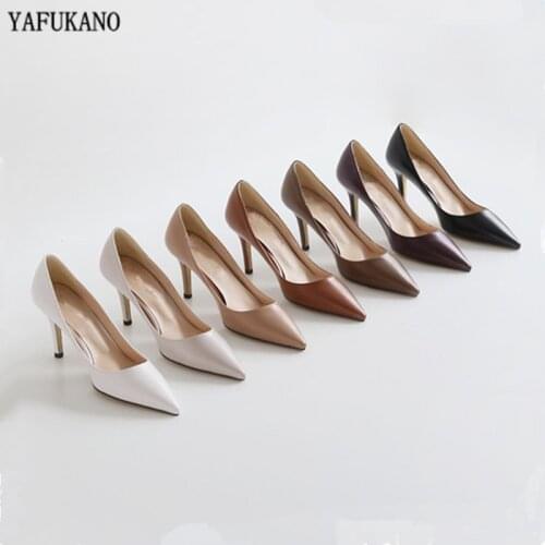 White High Heels 2020 Brand Design Elegant Pointed Toe Pumps Thin Heel Flock Office Shoes Party Wedding Shoes Plus Size 31 32 41