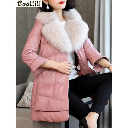 Boollili Real Leather Jacket Genuine Sheepskin Coat Winter Coat Women Fox Fur Collar Duck Down Coat Women Clothes 2020