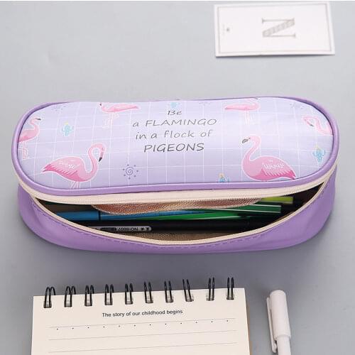 1pcs Creative Pencil Case PU Flamingo Large Zipper Pencil Bags Pen Holders School Supplies Stationery Pencil Box
