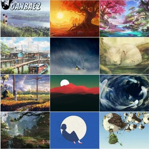Cartoon Animal 5D Diy Diamond Painting Sunset Landscape Cross Stitch Embroidery Mosaic Kit Hand-Inlaid Wall Decoration Design