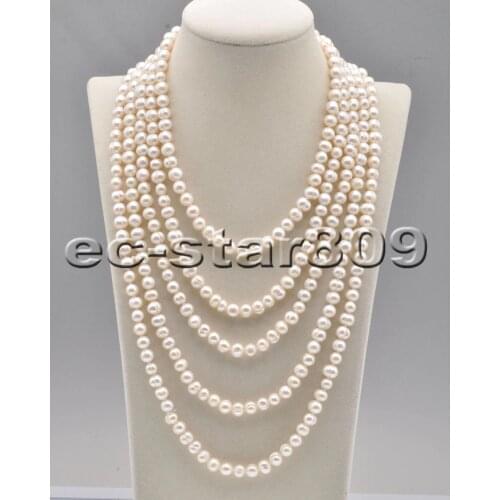 P6743 Long 17”-100" 8mm White Round Freshwater Pearl Necklace Choker