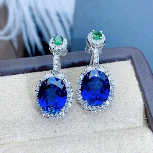 Blue sapphire big drop earring 10*12mm 6ct*2pcs gemstone Per jewelry 925 sterling silver Fine jewelry J2081313